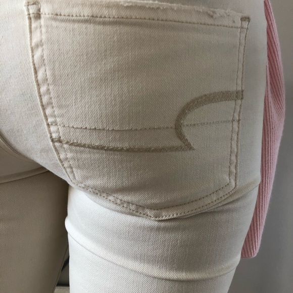 Cream skinny distressed raw hem AE jeans - Picture 2 of 6